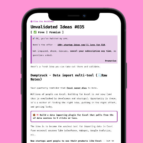 preview of unvalidated ideas on an iphone